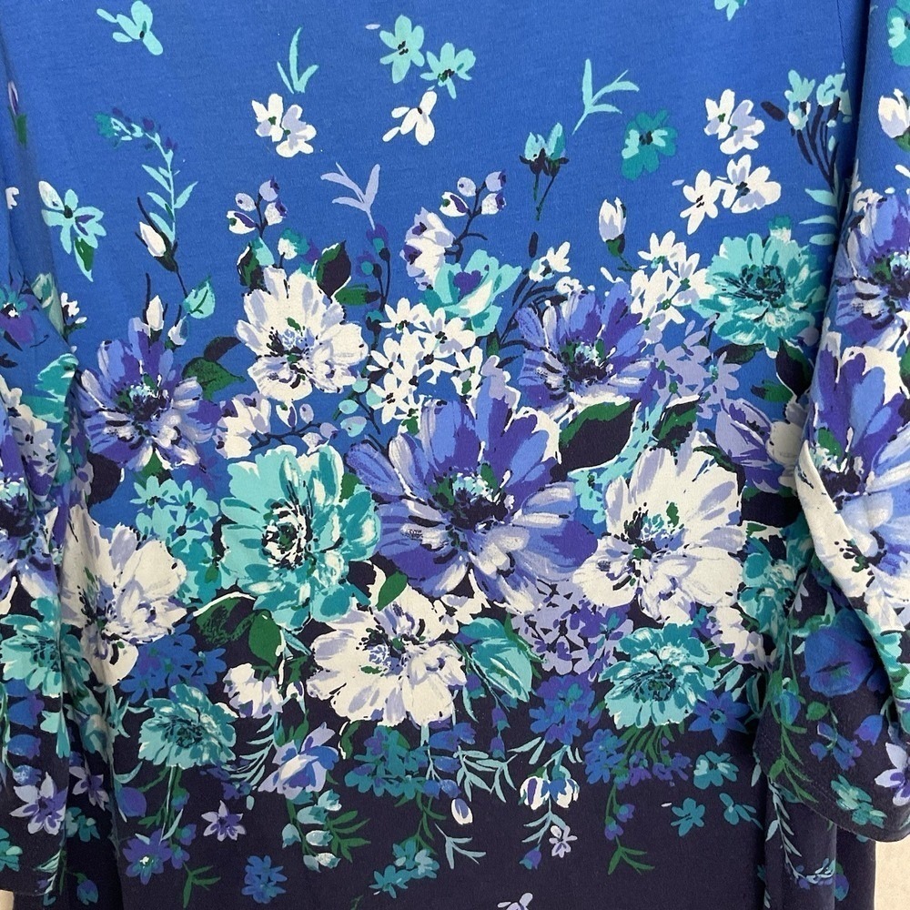 Isaac Mizarahi Large Royal Blue Floral Tunic Blouse Stretchy Top Summer Travel - Picture 2 of 5